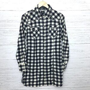 Lucky Brand Dress Black and Ivory Plaid Western Shirt Dress Cowgirl Snap Front S